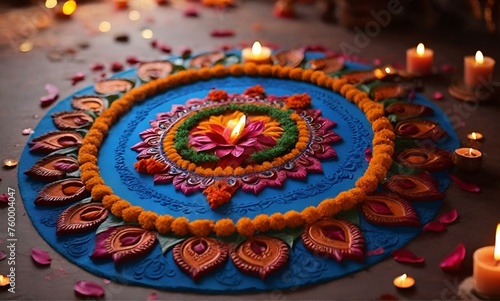 Colorful clay diya lamps with flowers Tamil New Year 