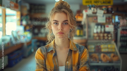 Woman in a supermarket grocery shopping