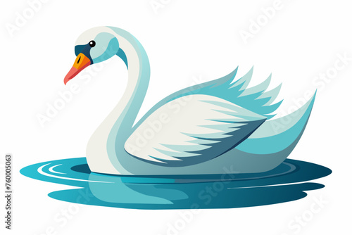 Swan in the water  flat style  vector illustration artwork