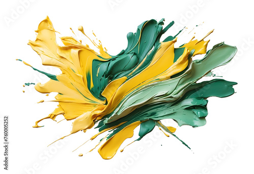 Green and yellow paint stroke on solid white background, generative AI