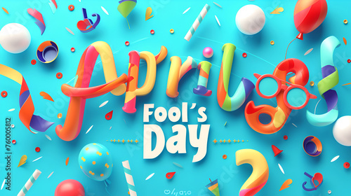 3D illustration for April fool's day with balloons on a blue background photo
