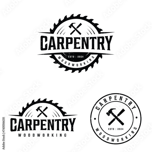Carpentry  woodworking sawmill saw retro vintage logo design with editable vector file