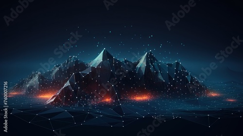 Illustrate the abstract resilience of IT systems, with digital mountains representing the strength to withstand challenges