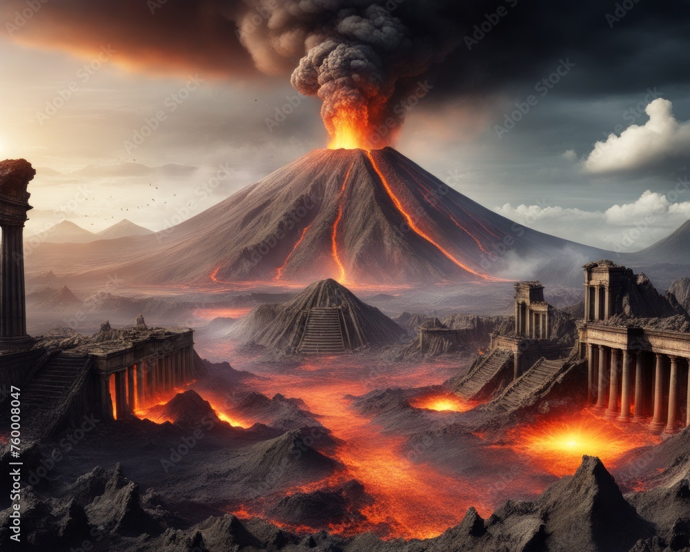 Apocalyptic Dark Fantasy Volcanic Ruins Landscape