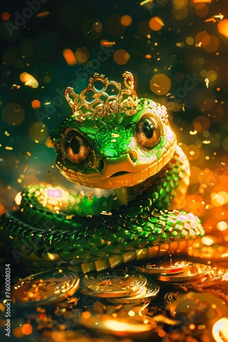 a snake, the symbol of the year, colorful, gold coins  © Галина Давыдович