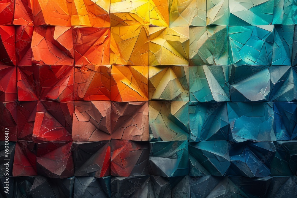 Colorful geometric shapes with a three-dimensional look and water droplets, resembling a vibrant, textured surface. Colorful geometric shapes with a three-dimensional look and water droplets, resembling a vibrant, textured surface.