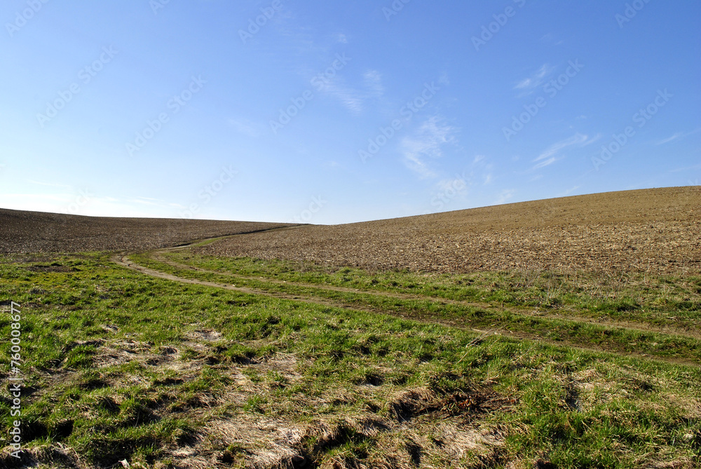 plowed field and blue sky