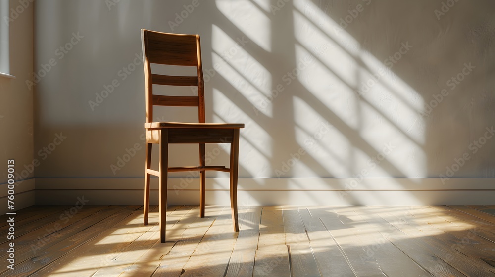 A wooden chair in the empty room. Represents a lonely situation. A wooden chair in the empty room. Represents a lonely situation.