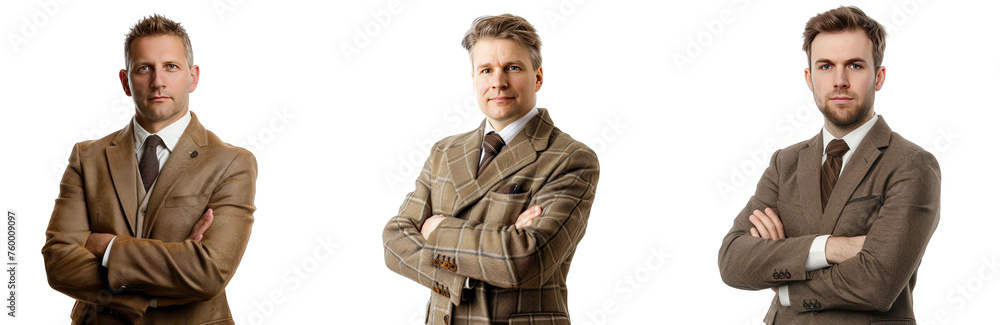 Portrait Collection of white man in a brown and white business suit with crossed arms pose isolated on a white background as transparent PNG Portrait Collection of white man in a brown and white business suit with crossed arms pose isolated on a white background as transparent PNG