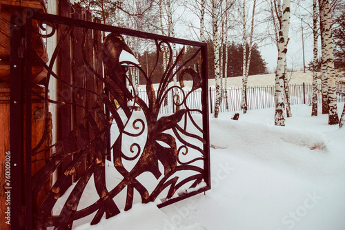 wrought iron gates at a snow-covered recreation center