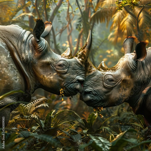 Rhino head-to-head - wild nature, jungle
