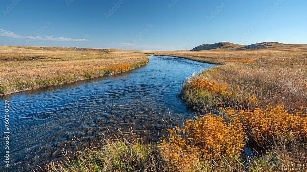 A bubbling stream flows through golden meadows.
Concept: changing seasons, nature and active recreation, tourist routes and autumn holidays. A bubbling stream flows through golden meadows.
Concept: changing seasons, nature and active recreation, tourist routes and autumn holidays.