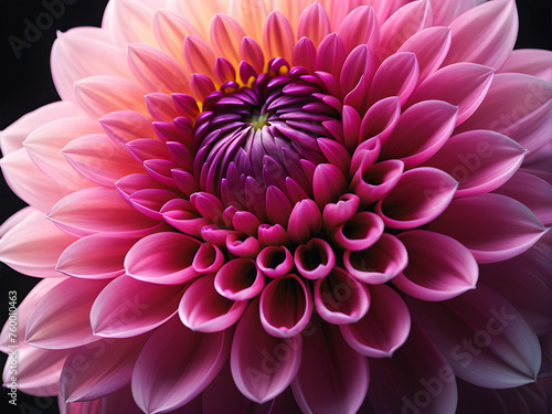 Drama in Bloom: A captivating dahlia unfurls its magnificent pink petals against a stark black background, highlighting its unique form in a mesmerizing display of contrast. generative AI © EVISUAL