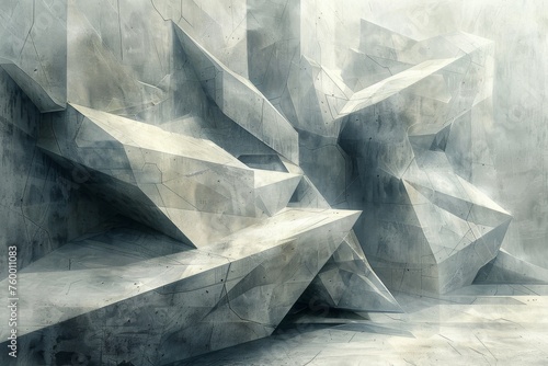 Monochromatic abstract composition with intersecting angular planes, creating a sense of depth and complexity.