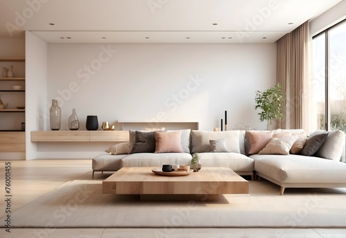 A blurred vision of a spacious modern living room interior  generative AI