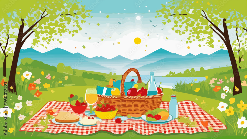 Spring Picnic in Nature Vector