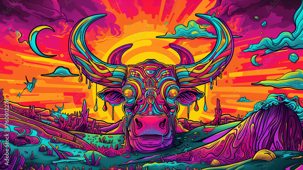 Fototapeta premium A psychedelic Taurus astrological zodiac sign. Generative AI