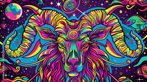 A psychedelic Aries astrological zodiac sign. Generative AI