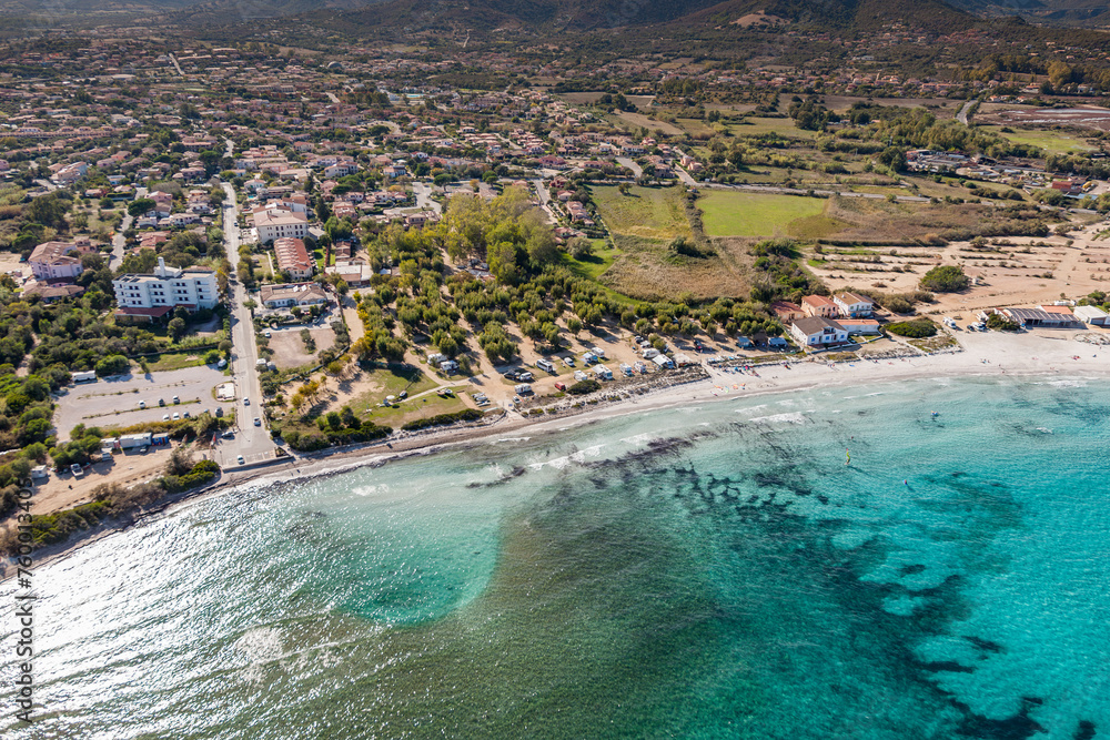 aerial view of San Teodoro from the sea with La Cinta beach