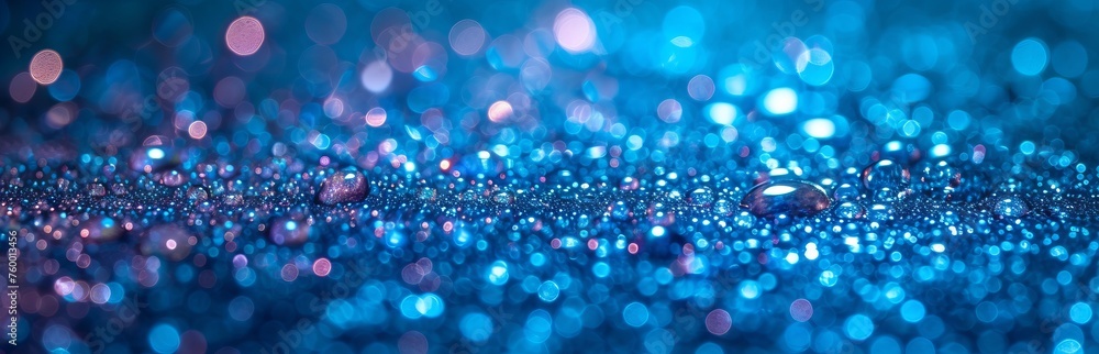 Abstract blue background with highlights and bokeh, reminiscent of frosty winter air or a starry sky.
Concept: background for events related to cold, space or the magic of winter. Banner, copy space