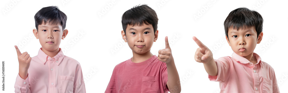 Portrait Collection of young asian boy in pink shirt with pointing finger hand pose isolated on a white background as transparent PNG
Portrait Collection of young asian boy in pink shirt with pointing finger hand pose isolated on a white background as transparent PNG