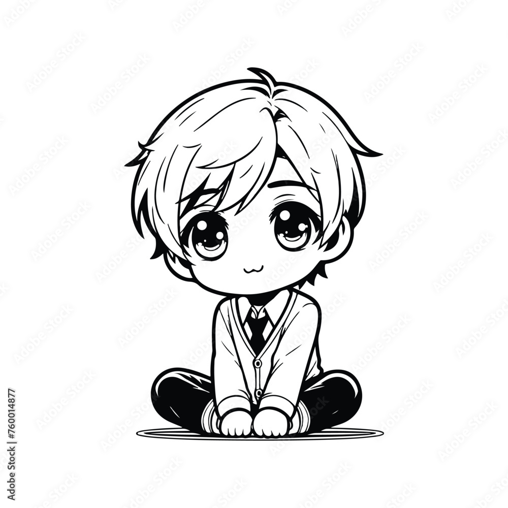 anime boy sitting vector illustration hand-drawn cartoon character