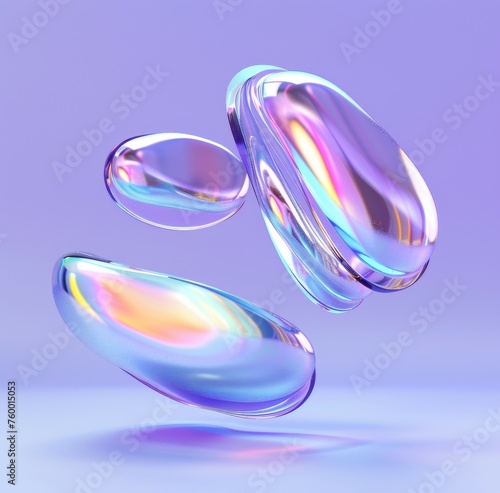 Obraz na płótnie 3D Rendering of Floating Holographic Forms in Gradient w salonie