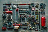 Vintage Mechanical Tools, Wrenches and Gears on Wooden Background, Industrial and Repair Theme