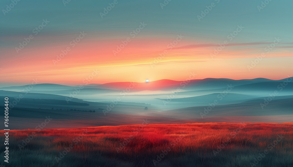 Obraz premium minimalistic abstract landscape, mimicking the layers of a sunset sky using sharp, angular shapes that blend from a light amber to a rich sienna. 