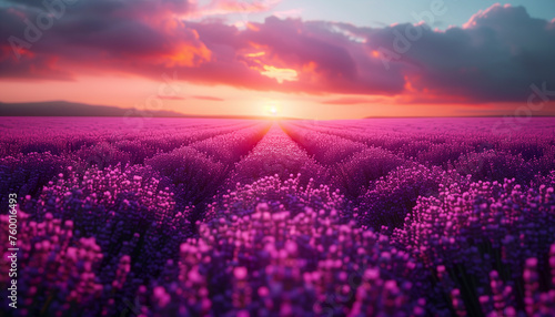 minimalistic abstract representation of a lavender field at sunset