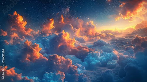 Cinematic and realistic fantasy sky featuring fluffy photo
