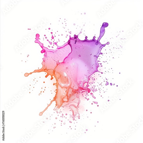 Dinámica explosión de acuarela en tonos azules, púrpuras y rosas sobre un fondo blanco, transmitiendo expresión artística.
