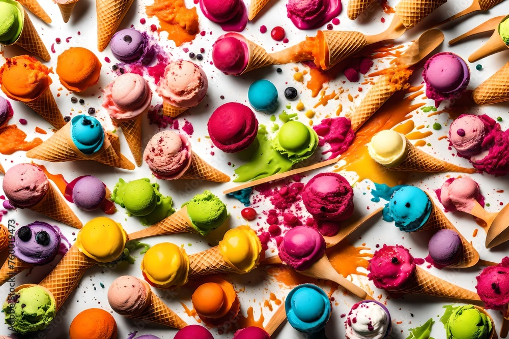 A vibrant explosion of colorful ice cream