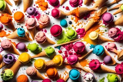 A vibrant explosion of colorful ice cream