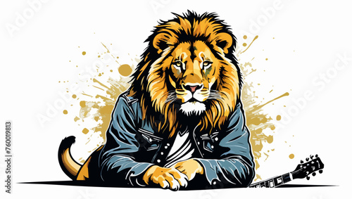 Rocking Lion Musician Vector Illustration