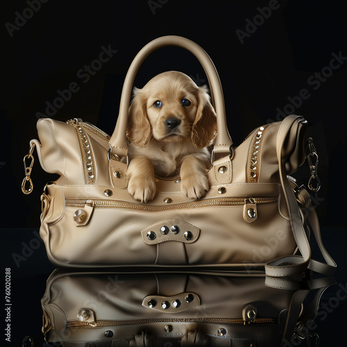 chiot cocker golden dans un bagage de luxe © Magalice