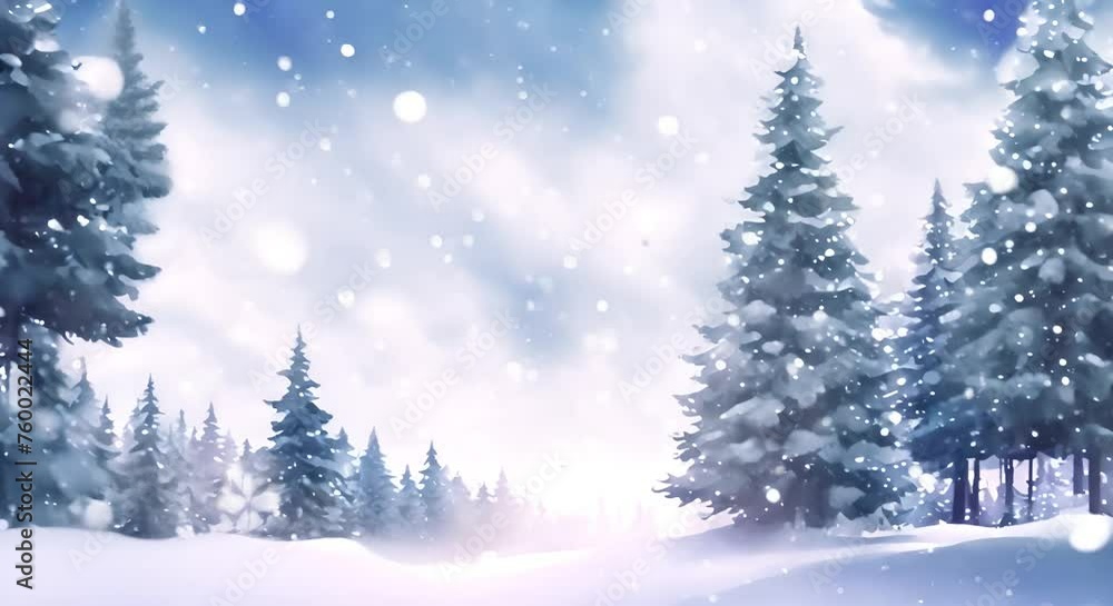 Watercolour Winter Christmas Forest Trees Snowfall Animation Loop Watercolour Winter Christmas Forest Trees Snowfall Animation Loop