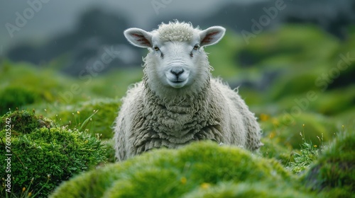 Sheep Standing on Lush Green Hillside