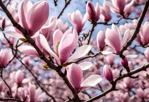 A blooming magnolia tree  its fragrant pink flowers heralding the arrival of spring.