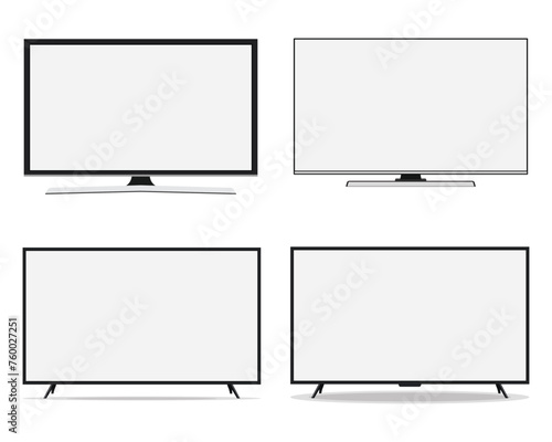 Set of TV flat screen lcd, plasma, tv mock up. white blank HD monitor 8K TV flatmockup. Modern video panel white flatscreen.Vector Illustration. Widescreen show your business presentation on display. 