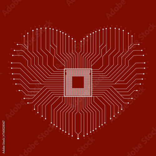 Abstract electronic circuit board in shape of heart, technology background, vector illustration