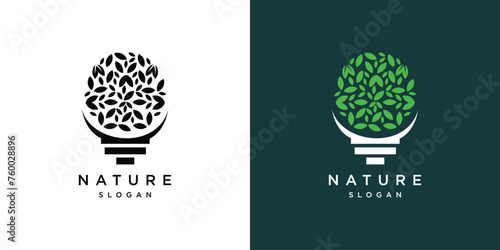 ecology of light bulbs with. vector combination of bulb and leaf growth	
