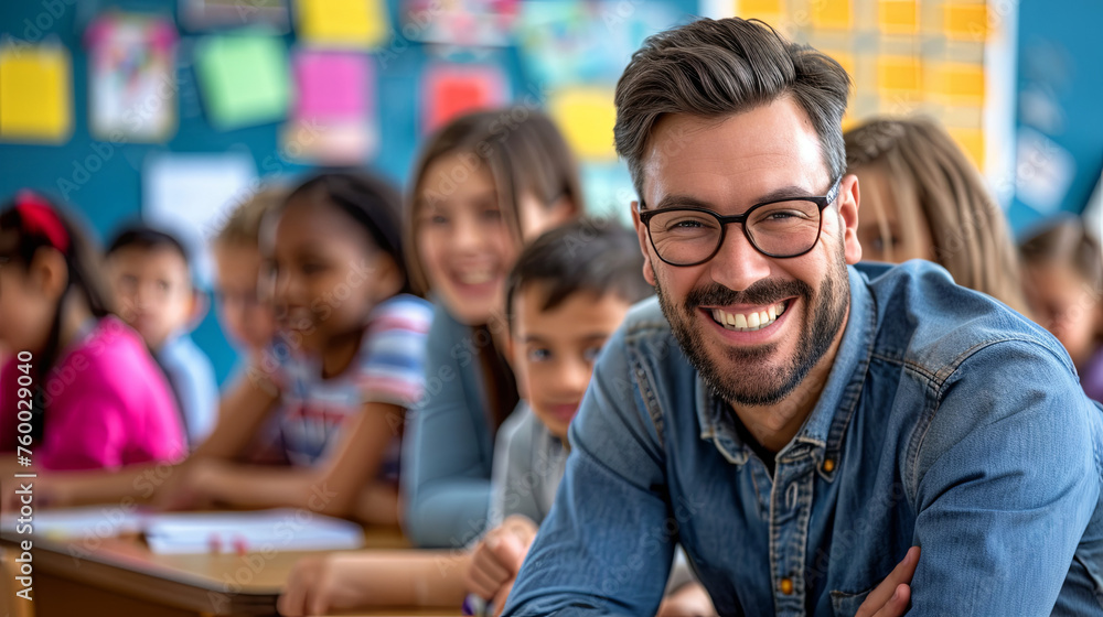 Portrait of a teacher teaching students in the classroom Portrait of a teacher teaching students in the classroom