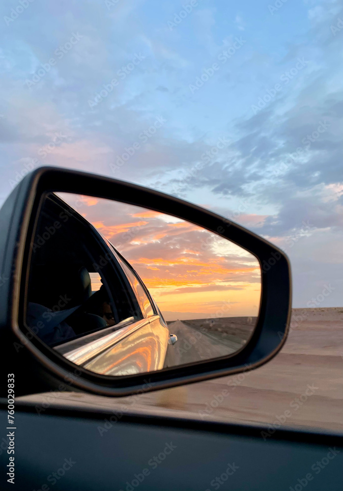 beauty of the sunset in the mirror 