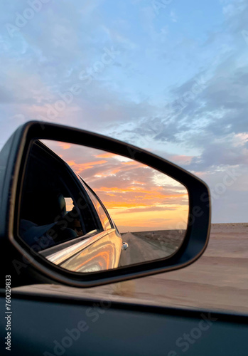 beauty of the sunset in the mirror 