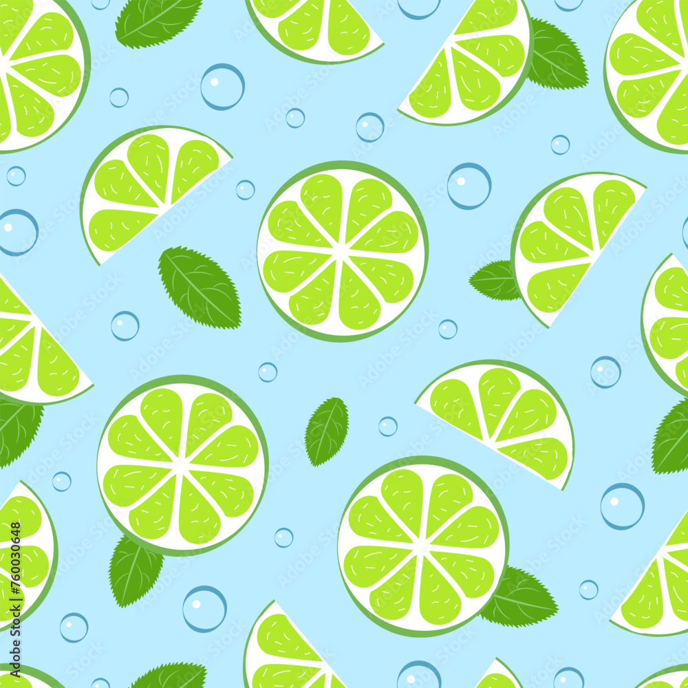 Seamless pattern with lime and mint