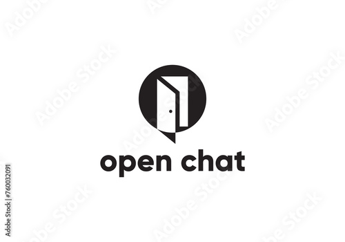 open chat logo. talk and door symbol icon design