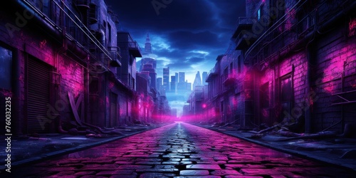 Dark City Street With Red Light Generative AI