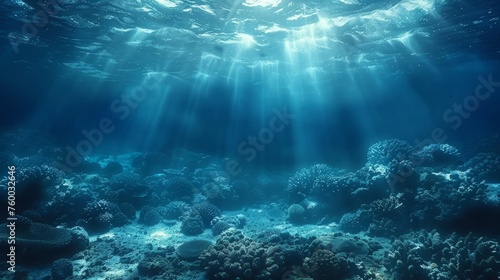 Blue sunlight in an underwater sea - a deep abyss with a deep abyss