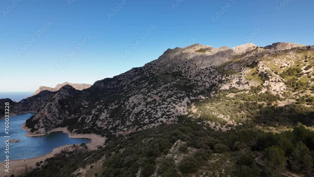Mallorca and aerial view of mountains and Gorg Blau reservoir Mallorca and aerial view of mountains and Gorg Blau reservoir